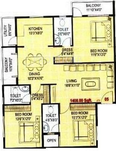 Citadil KMR Land Mark (3BHK+3T (1,408 sq ft) 1408 sq ft)