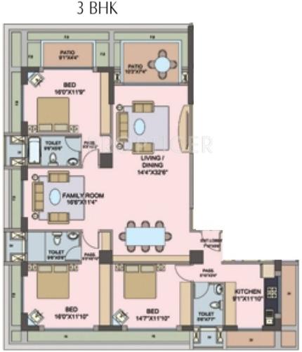 Vijay Associates Wadhwa Solitaire Apartment Floor Plan (3BHK+3T)