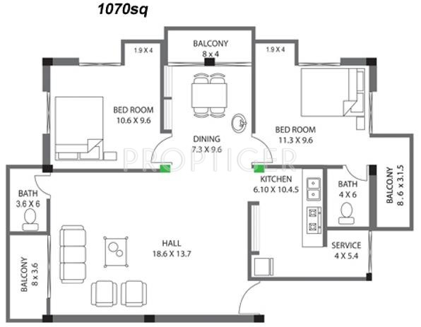 PK Goldmine Residency (2BHK+2T (1,070 sq ft) 1070 sq ft)