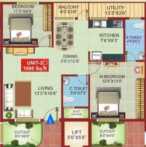 Sri Sai Venkateshwara Developers Nisarga (2BHK+2T (1,095 sq ft) 1095 sq ft)