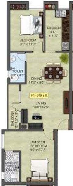 Repute Nest (2BHK+2T (930 sq ft) 930 sq ft)