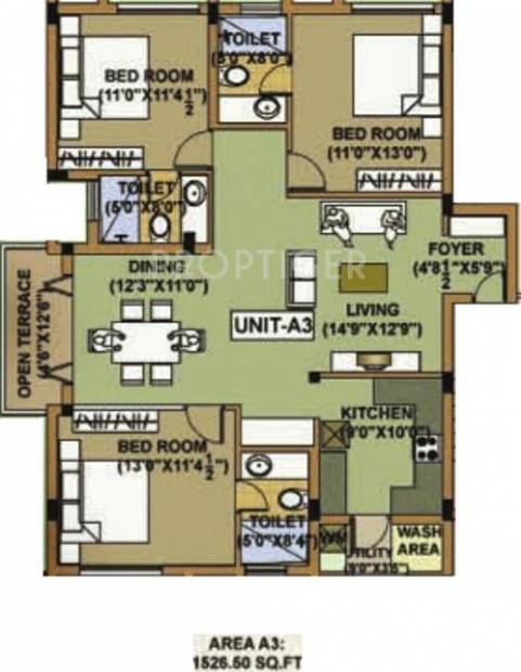 Adroit Aura One (3BHK+3T (1,526 sq ft) 1526 sq ft)