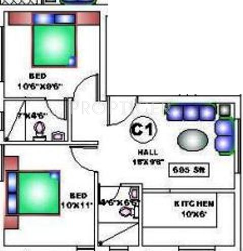 Rainbow Utsav (2BHK+2T (890 sq ft) 890 sq ft)