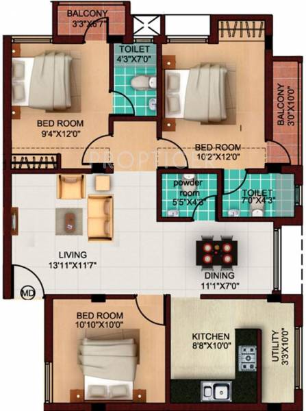 Amarprakash Saffron Heights (3BHK+3T (1,345 sq ft) 1345 sq ft)