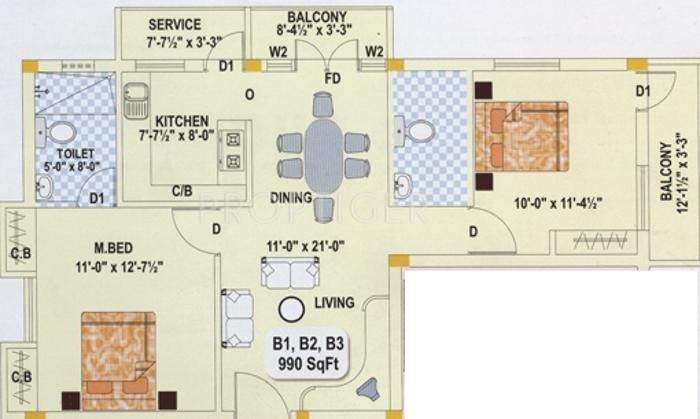 BSR Madha Castle (2BHK+2T (990 sq ft) 990 sq ft)