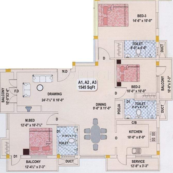 BSR Madha Castle (3BHK+3T (1,545 sq ft)   Pooja Room 1545 sq ft)