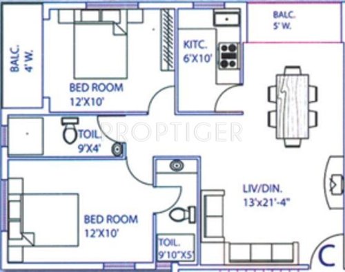 Natural Residency (2BHK+2T (1,140 sq ft) 1140 sq ft)