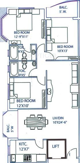 Natural Residency (3BHK+2T (1,410 sq ft) 1410 sq ft)