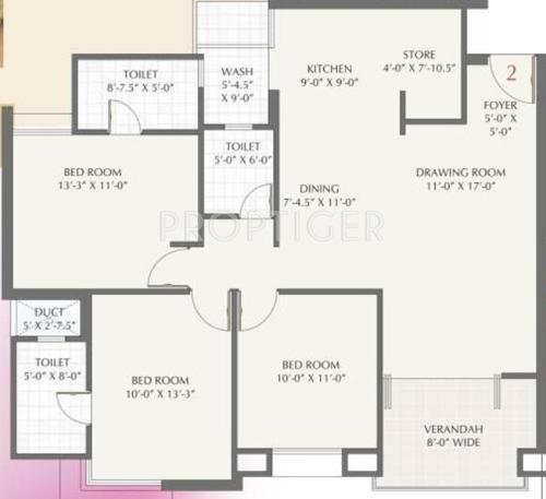 Pawan Group Vicenza Magnolia Floor Plan (3BHK+3T)