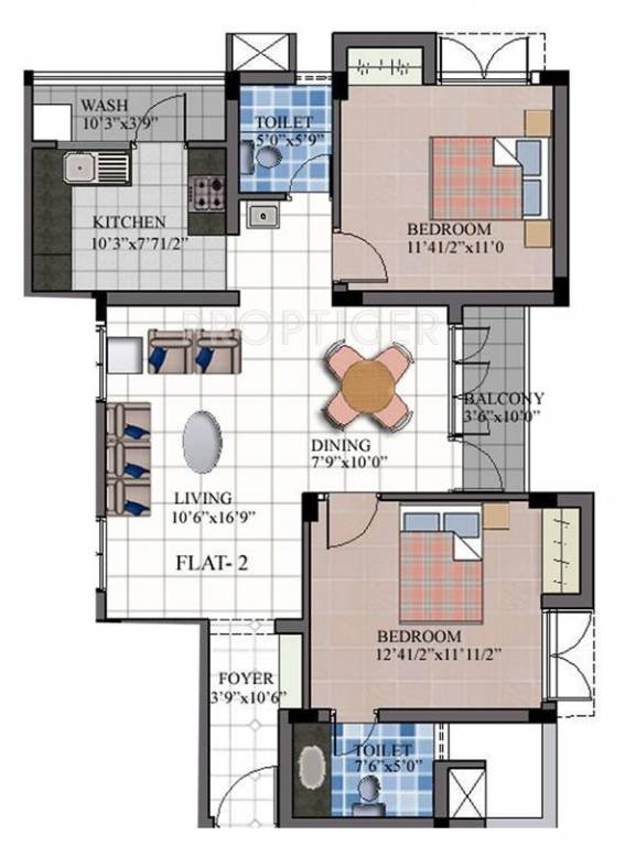 Dakshin Deepali Floor Plan (2BHK+2T)