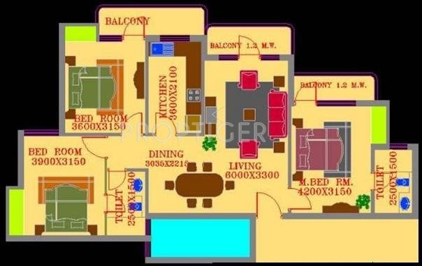 1500 sq ft 3 BHK Floor Plan Image ATS Green Village