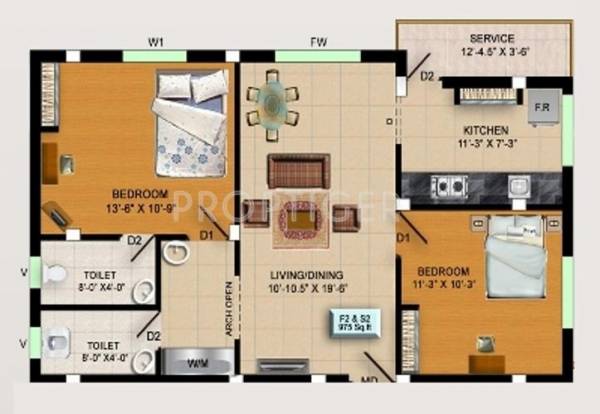 Authentic Blossoms (2BHK+2T (975 sq ft) 975 sq ft)