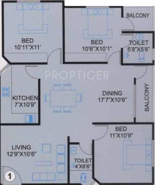 Moghal Moghal Meadows (3BHK+2T (1,055 sq ft) 1055 sq ft)