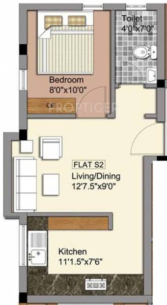 AV Constructions Akshyam Apartment Floor Plan (1BHK+2T)