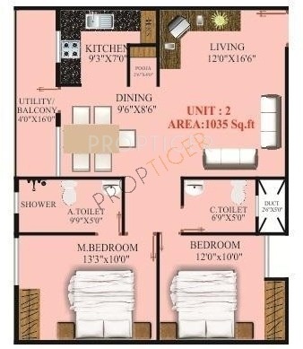 Vesta Ramya Residency (2BHK+2T (1,035 sq ft)   Pooja Room 1035 sq ft)