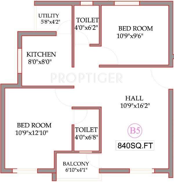 Antony Mont Berg (2BHK+2T (840 sq ft) 840 sq ft)