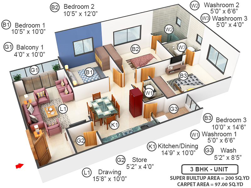 3DFloorPlan of Siddharth Xclusive