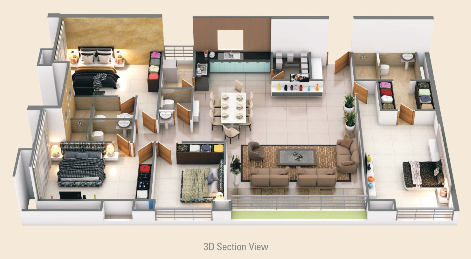 3DFloorPlan of Soham Residency Phase II Building A And F