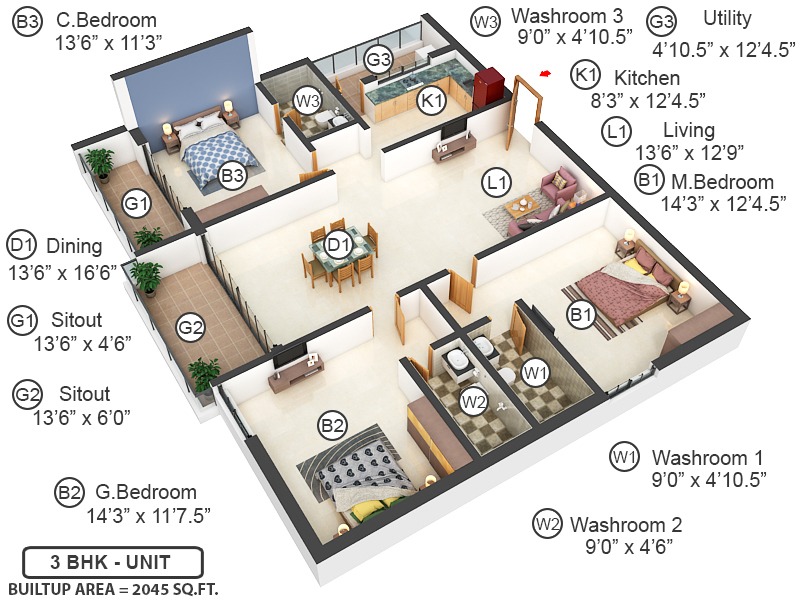 3DFloorPlan of Concrete Avasa