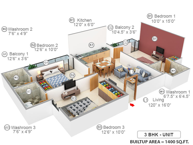 3DFloorPlan of Surendra Sagar Homes