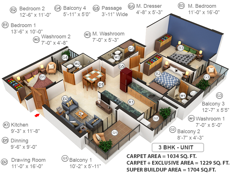 3DFloorPlan of Tulip Yellow