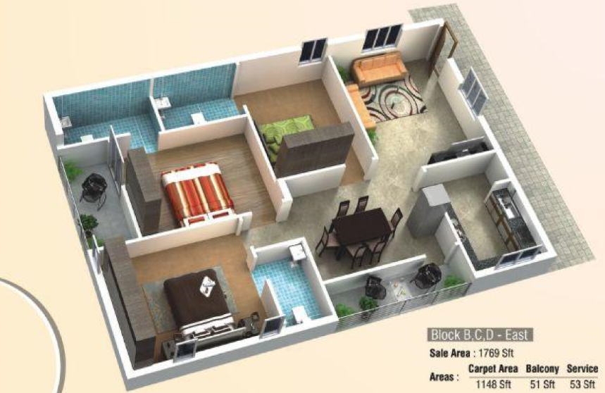 3DFloorPlan of Samruddhi Nexa