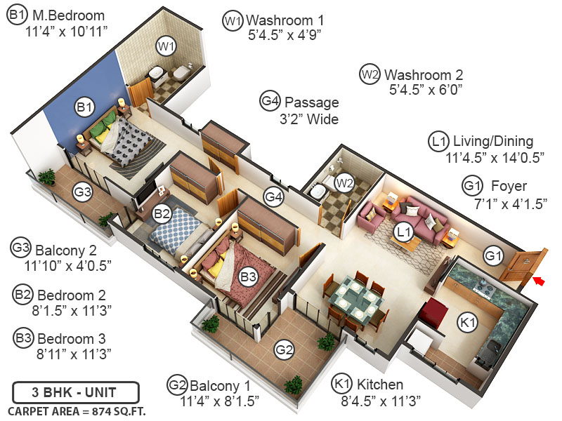 3DFloorPlan of Akshaya Orlando Phase II