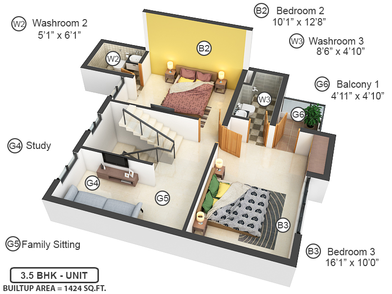 3DFloorPlan of Siddha Suburbia Bungalow