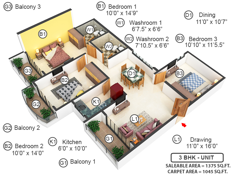 3DFloorPlan of Sai Ratan Prestige