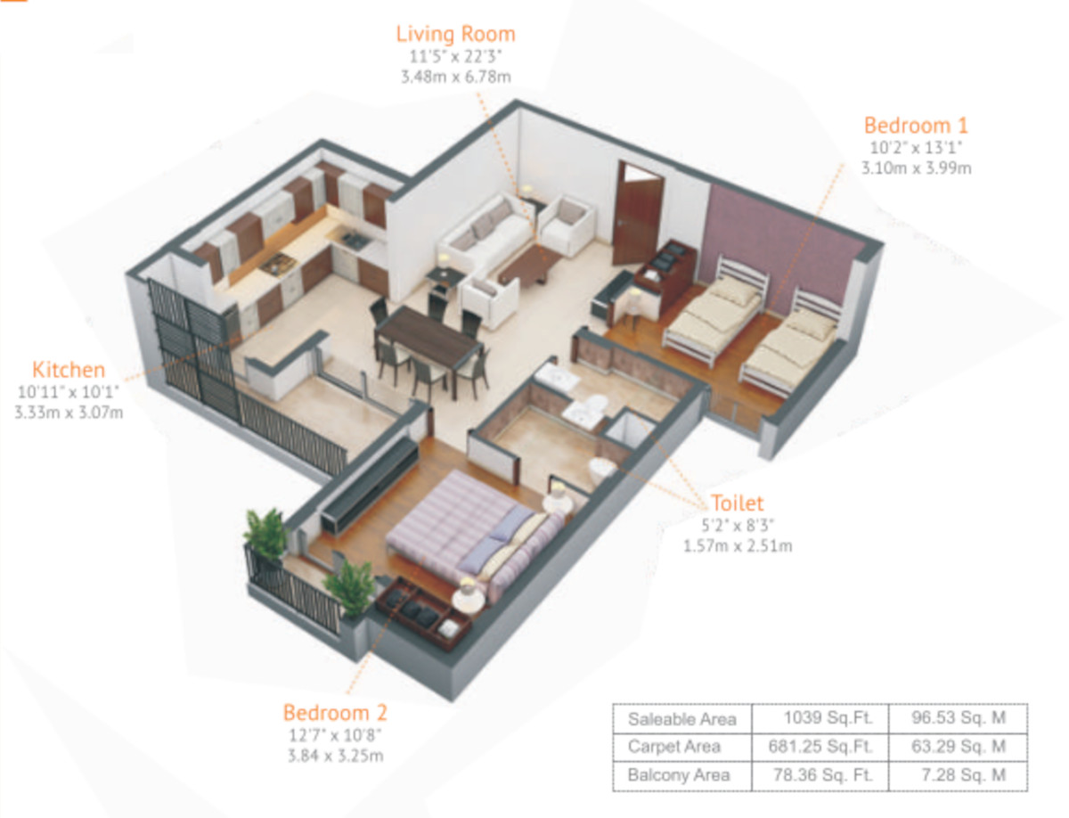 3DFloorPlan of Kiara Residency