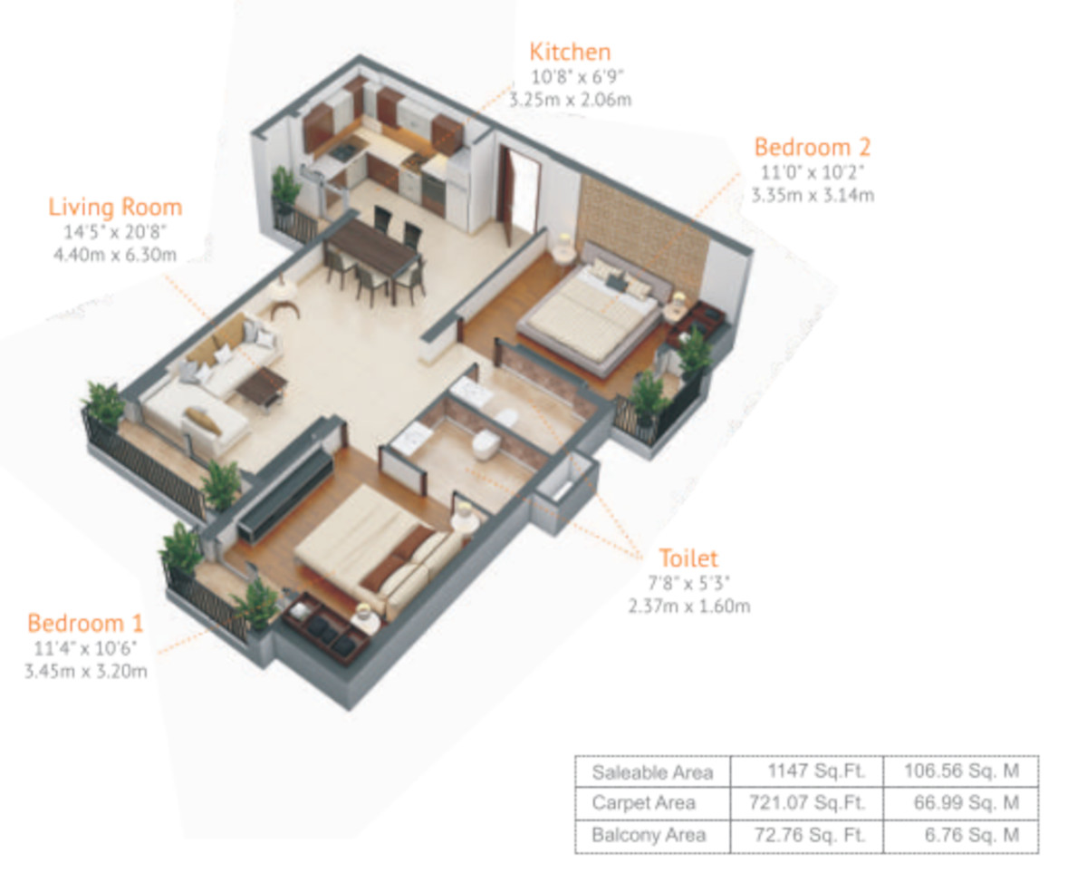 3DFloorPlan of Kiara Residency