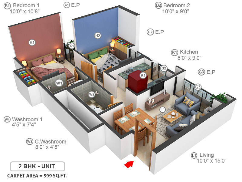 3DFloorPlan of DSS Mahavir Spring Tulip Phase 1
