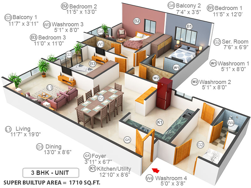 3DFloorPlan of Brigade Panorama Phase 2
