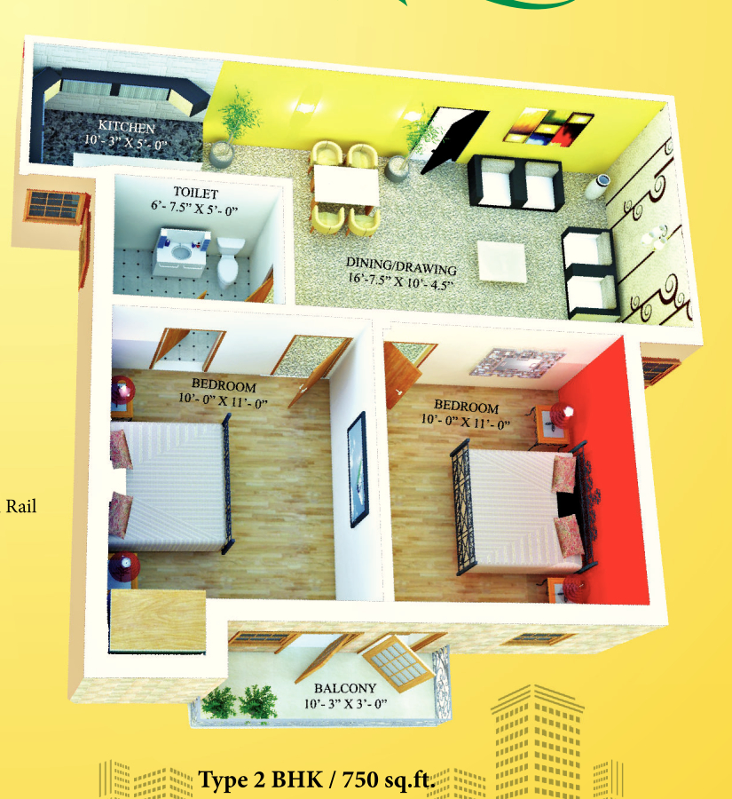 3DFloorPlan of Trehan Delight Residency
