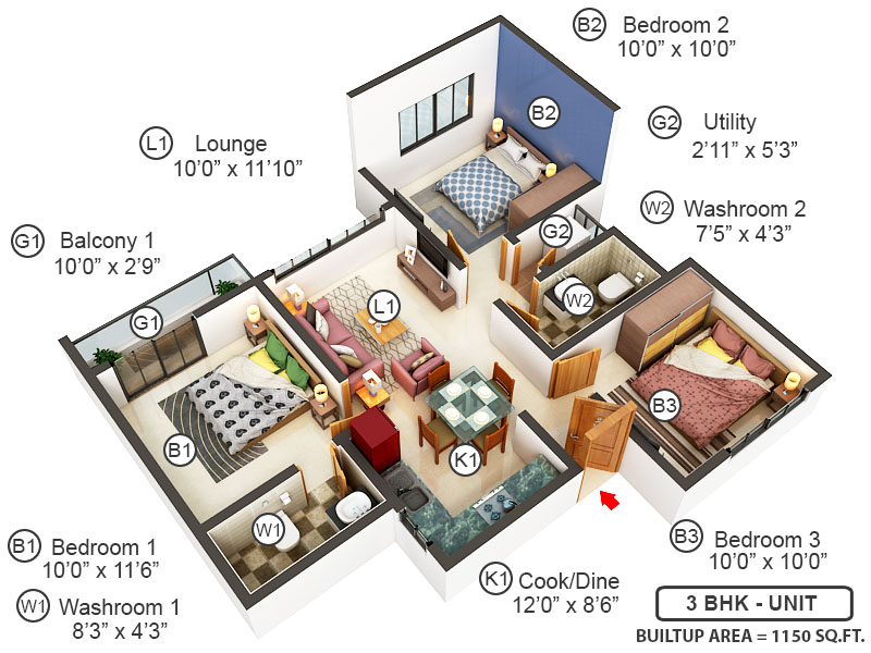 3DFloorPlan of Godrej Royale Woods
