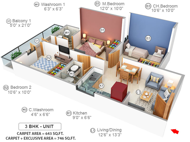 3DFloorPlan of GLS Arawali Homes 2