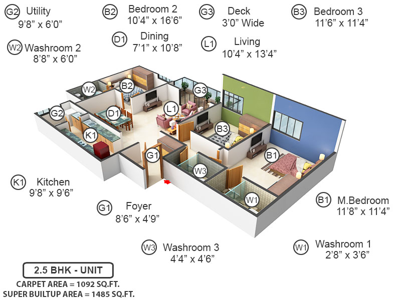 3DFloorPlan of Shriram Southern Crest Phase 2