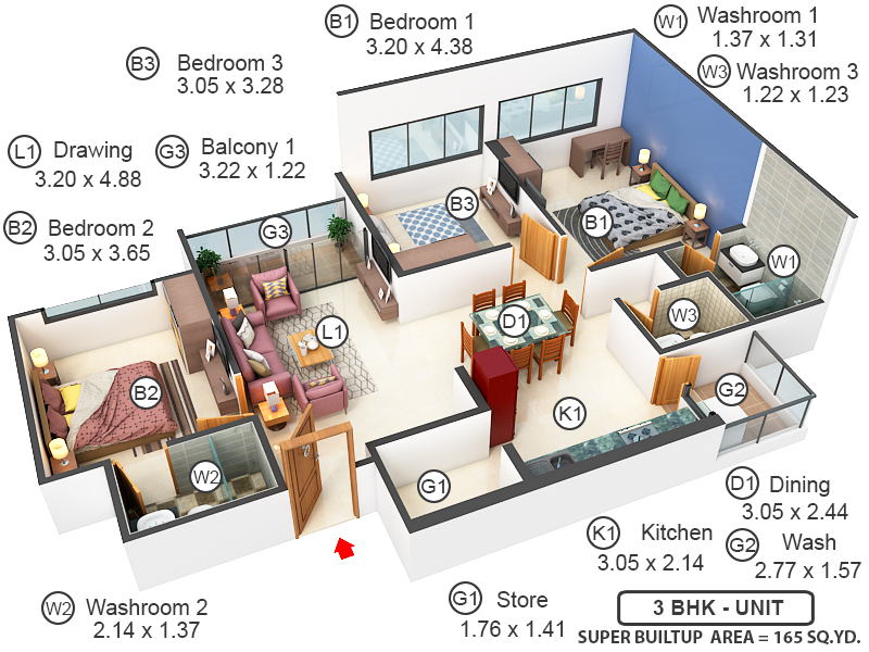 3DFloorPlan of Vandemataram Mahadev Lily
