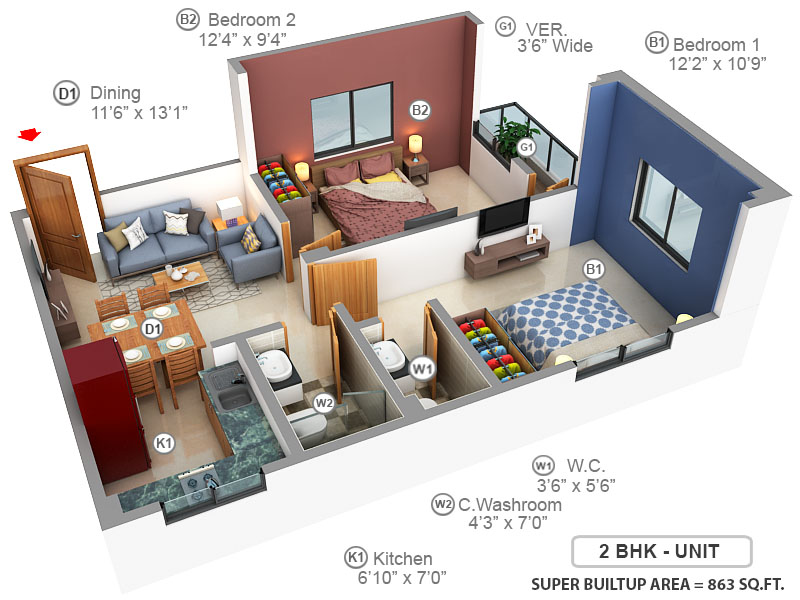 3DFloorPlan of Surya Vinayak Tower