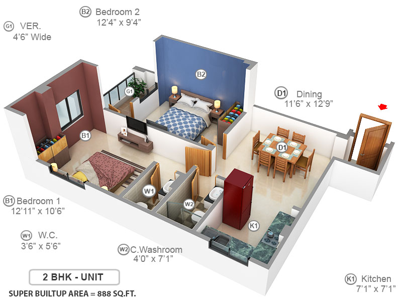 3DFloorPlan of Surya Vinayak Tower