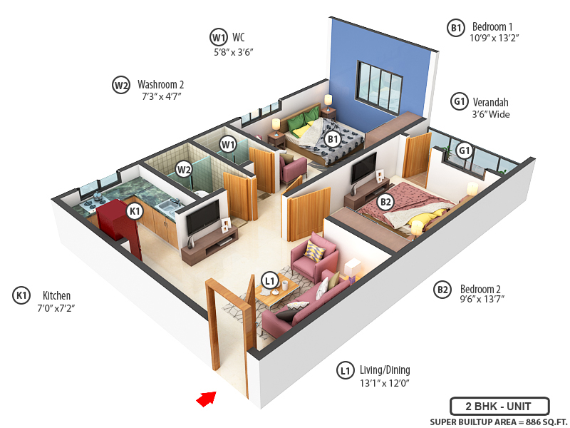 3DFloorPlan of Surya Vinayak Tower