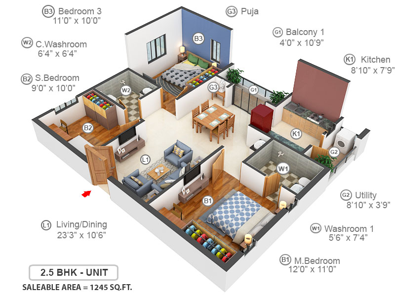 3DFloorPlan of Ambience Courtyard