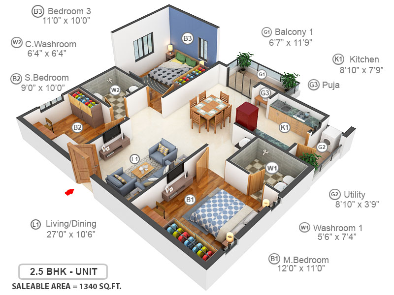 3DFloorPlan of Ambience Courtyard