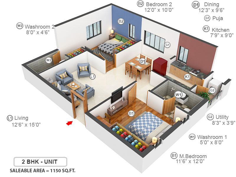 3DFloorPlan of Ambience Courtyard
