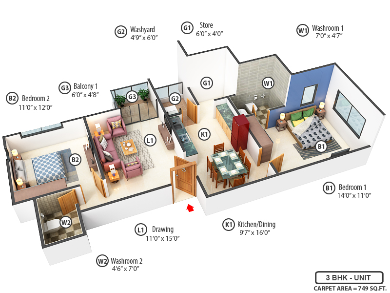 3DFloorPlan of Shrikunj Sky