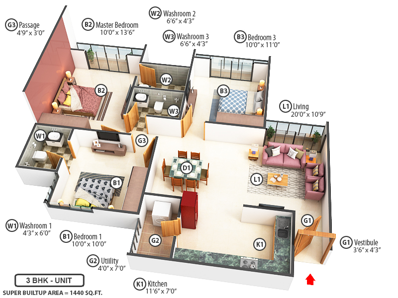 3DFloorPlan of Shivalik Sharda Park View