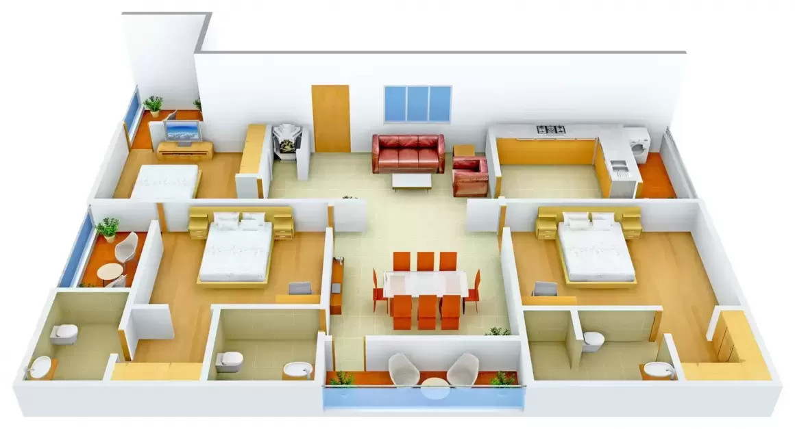 3DFloorPlan of Fortune Residency Begumpet
