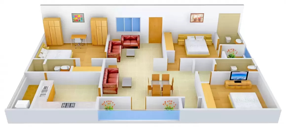 3DFloorPlan of Fortune Residency Begumpet