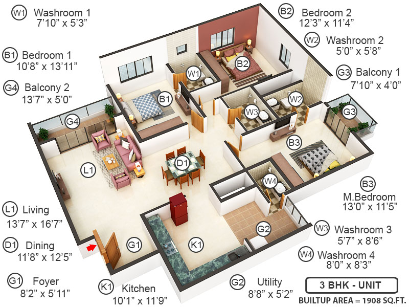 3DFloorPlan of Kolte Patil 24K Grazio