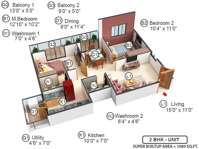 3DFloorPlan of Priyanka Silver Woods